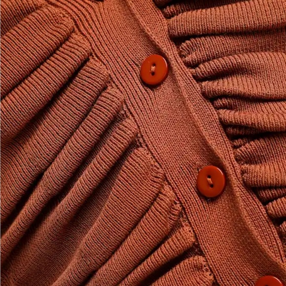 Lulus Rust Brown Ruched Button-Up Sweater - Picture 4 of 5